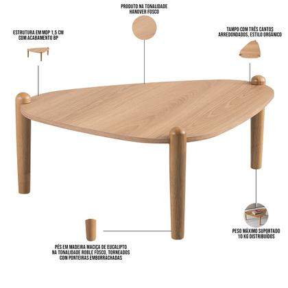 Imagem de Kit 02 Mesas de Centro e 01 Mesa Lateral Pés Madeira Trium A03 Hanover Roble - Lyam Decor