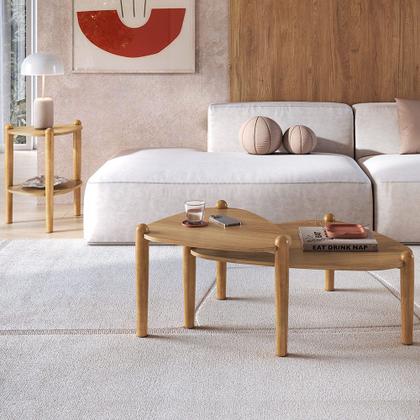 Imagem de Kit 02 Mesas de Centro e 01 Mesa Lateral Pés Madeira Trium A03 Hanover Roble - Lyam Decor