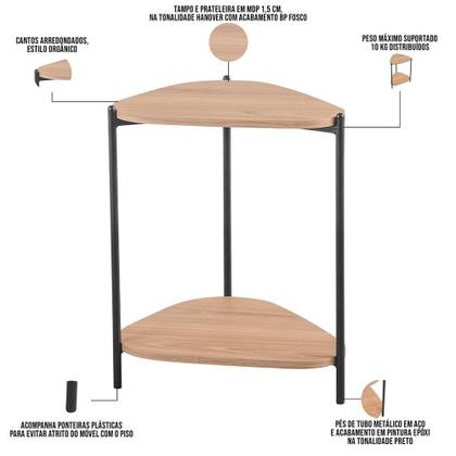 Imagem de Kit 02 Mesas De Centro E 01 Mesa Lateral Pés Metálicos Adek A03 Hanover Preto - Lyam Decor