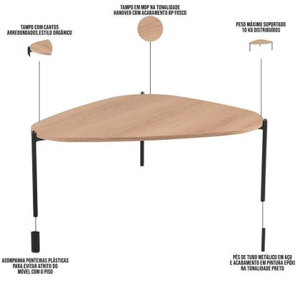 Imagem de Kit 02 Mesas De Centro E 01 Mesa Lateral Pés Metálicos Adek A03 Hanover Preto - Lyam Decor