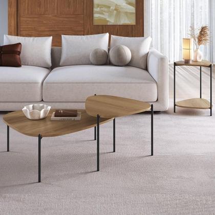 Imagem de Kit 02 Mesas De Centro E 01 Mesa Lateral Pés Metálicos Adek A03 Hanover Preto - Lyam Decor