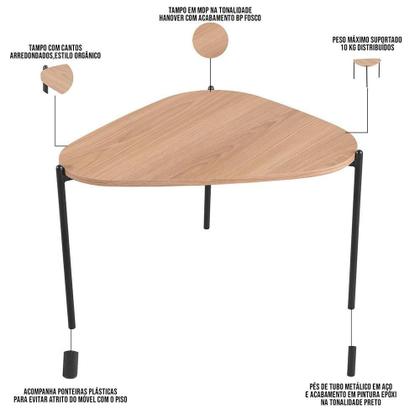 Imagem de Kit 02 Mesas De Centro E 01 Mesa Lateral Pés Metálicos Adek A03 Hanover Preto - Lyam Decor