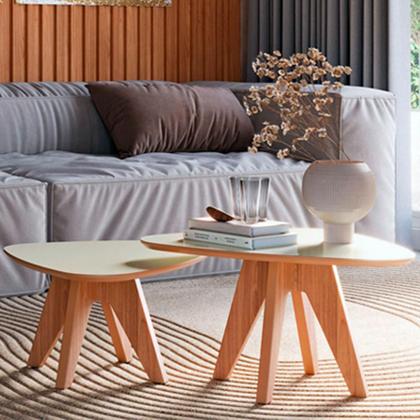 Imagem de Kit 02 Mesas de Centro Para Sala de Estar Orgânica Selly D03 Off White Freijó - Lyam Decor