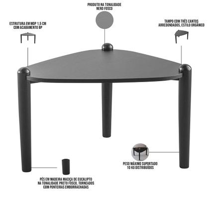 Imagem de Kit 02 Mesas de Centro Para Sala de Estar Pés Madeira Trium A03 Nero Preto - Lyam Decor