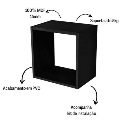 Imagem de Kit 02 Nichos 30x30 Preto MDF Decoração Sala Quarto Cozinha Banheiro