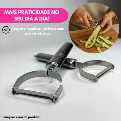 Imagem de Kit 02 Pç: Amassador Espremedor Triturador Batata E Descascador Legumes Fruta Inox Utensilio