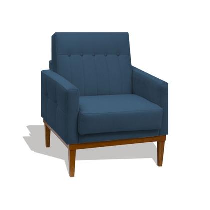 Imagem de Kit 02 Poltrona Alaska Cadeira Retro Base Madeira Sala Estar Jantar Salão Escritório Recepção Veludo Azul Marinho