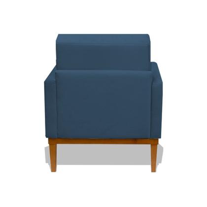 Imagem de Kit 02 Poltrona Alaska Cadeira Retro Base Madeira Sala Estar Jantar Salão Escritório Recepção Veludo Azul Marinho