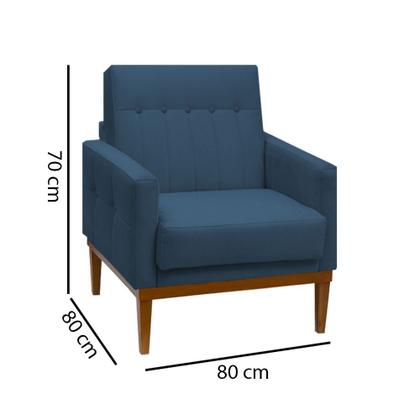 Imagem de Kit 02 Poltrona Alaska Cadeira Retro Base Madeira Sala Estar Jantar Salão Escritório Recepção Veludo Azul Marinho