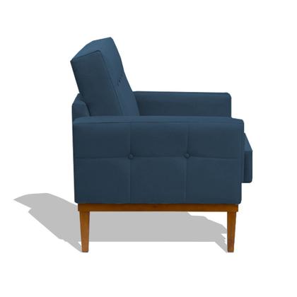 Imagem de Kit 02 Poltrona Alaska Cadeira Retro Base Madeira Sala Estar Jantar Salão Escritório Recepção Veludo Azul Marinho