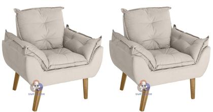 Imagem de Kit 02 Poltrona/cadeira Decorativa e Puff Glamour Opala Bege com Pés Quadrado Bege