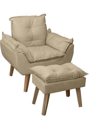 Imagem de Kit 02 Poltrona Decorativa com Puff Glamour Opala Confortável Com Pés Quadrado