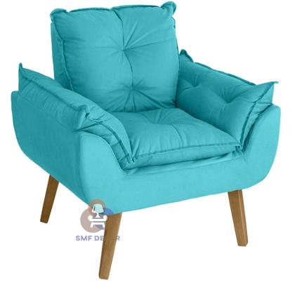 Imagem de Kit 02 Poltrona Decorativa Opala Azul Turquesa com fibra de silicone e pés quadrado SMF DECOR