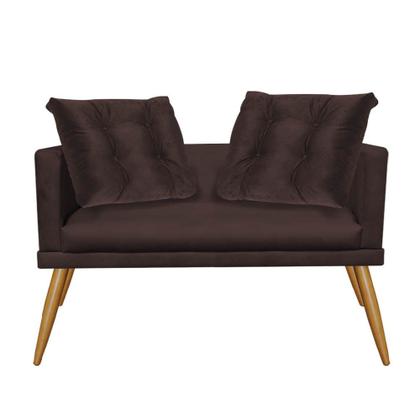 Imagem de Kit 02 Poltrona e Namoradeira Sofá Lucia Confort Com Almofada Sala Recepção Escritório Consultório Pé Castanho Suede Marrom - KDAcanto Móveis