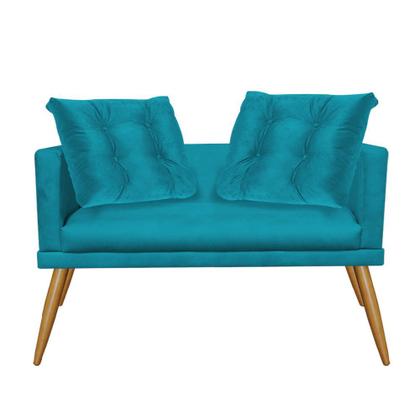 Imagem de Kit 02 Poltrona e Namoradeira Sofá Lucia Confort Com Almofada Sala Recepção Escritório Consultório Pé Rústico Suede Azul Turquesa - KDAcanto Móveis