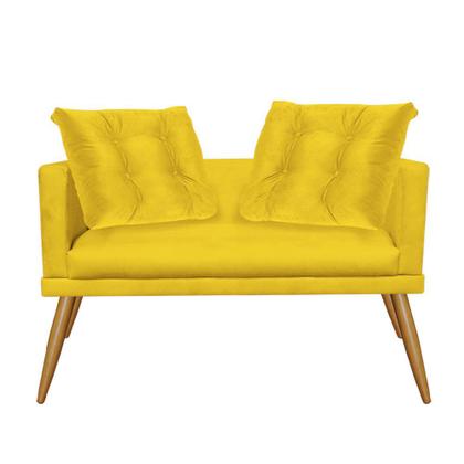 Imagem de Kit 02 Poltrona e Namoradeira Sofá Milena Confort Com Almofada Sala Recepção Escritório Consultório Pé Carvalho Suede Amarelo - DAMAFFÊ MÓVEIS
