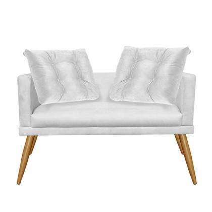 Imagem de Kit 02 Poltrona e Namoradeira Sofá Milena Confort Com Almofada Sala Recepção Escritório Consultório Pé Castanho material sintético Branco - DAMAFFÊ MÓVEIS