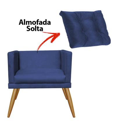 Imagem de Kit 02 Poltrona e Namoradeira Sofá Milena Confort Com Almofada Sala Recepção Escritório Consultório Pé Madeira Suede Azul Marinho - DAMAFFÊ MÓVEIS
