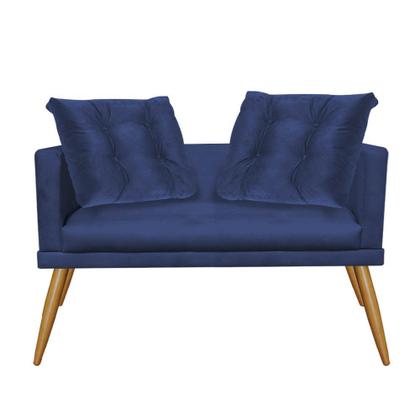 Imagem de Kit 02 Poltrona e Namoradeira Sofá Milena Confort Com Almofada Sala Recepção Escritório Consultório Pé Madeira Suede Azul Marinho - DAMAFFÊ MÓVEIS