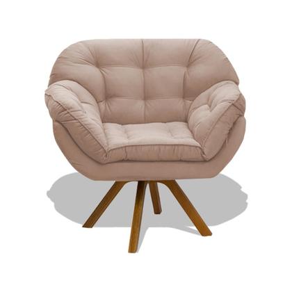 Imagem de Kit 02 Poltrona Miami Cadeira Robusta Base Giratória Fibra Silicone Sala Estar Clínica Recepção Veludo Bege Claro