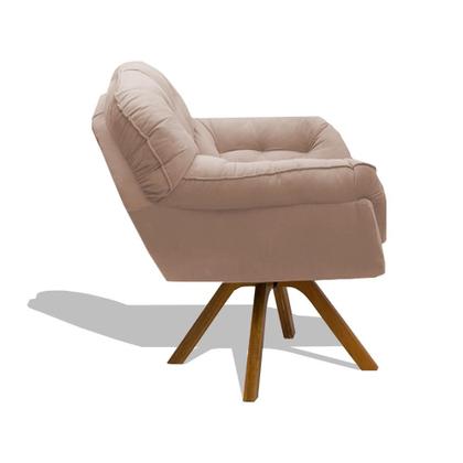 Imagem de Kit 02 Poltrona Miami Cadeira Robusta Base Giratória Fibra Silicone Sala Estar Clínica Recepção Veludo Bege Claro