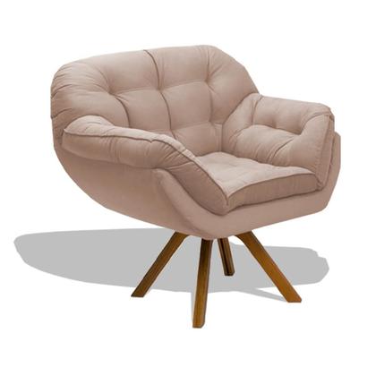 Imagem de Kit 02 Poltrona Miami Cadeira Robusta Base Giratória Fibra Silicone Sala Estar Clínica Recepção Veludo Bege Claro