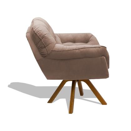 Imagem de Kit 02 Poltrona Miami Cadeira Robusta Base Giratória Fibra Silicone Sala Estar Clínica Recepção Veludo Bege Escuro