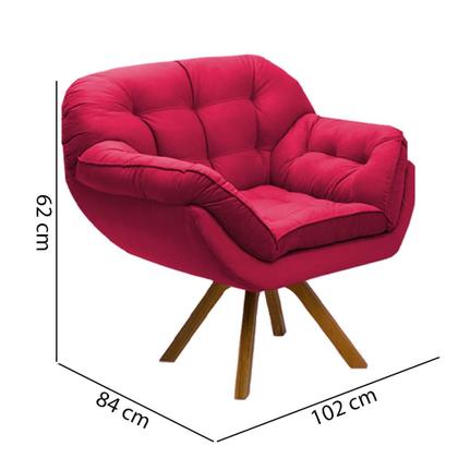 Imagem de Kit 02 Poltrona Miami Cadeira Robusta Base Giratória Fibra Silicone Sala Estar Clínica Recepção Veludo Vermelho