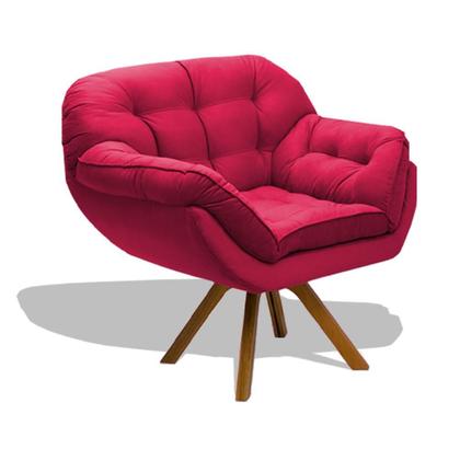 Imagem de Kit 02 Poltrona Miami Cadeira Robusta Base Giratória Fibra Silicone Sala Estar Clínica Recepção Veludo Vermelho