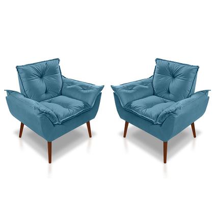 Imagem de Kit 02 Poltrona Opala Com fibra Siliconada Suede Azul Claro-RV DECORA