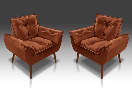 Imagem de Kit 02 Poltrona Opala Com Fibra Siliconada Suede Terracota -RV DECORA 