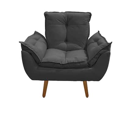 Imagem de Kit 02 Poltrona Opala Decorativa Suede Cinza Escuro