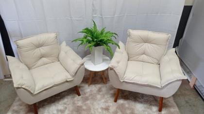 Imagem de Kit 02 Poltrona Opala Suede Bege Decorativa Sala Escritório, salão, quarto, recepção- Modena Decor