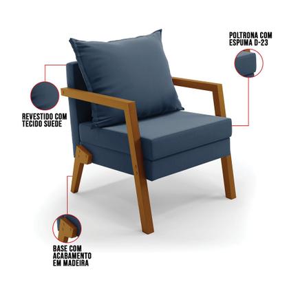 Imagem de Kit 02 Poltronas Alice Suede Base de Madeira - D'Rossi