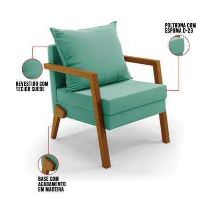 Imagem de Kit 02 Poltronas Alice Suede Base de Madeira - D'Rossi