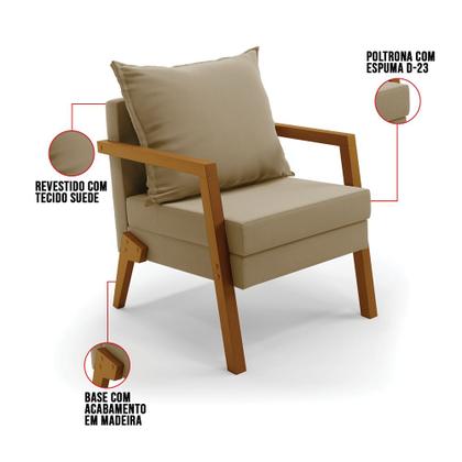 Imagem de Kit 02 Poltronas Alice Suede Base de Madeira - D'Rossi