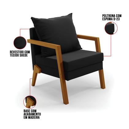 Imagem de Kit 02 Poltronas Alice Suede Base de Madeira - D'Rossi