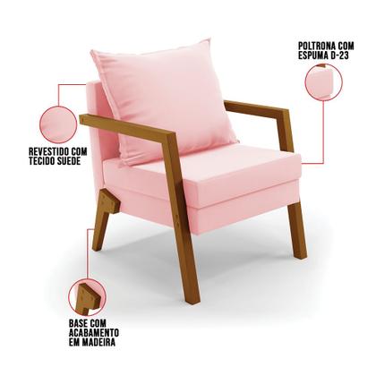 Imagem de Kit 02 Poltronas Alice Suede Base de Madeira - D'Rossi