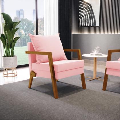 Imagem de Kit 02 Poltronas Alice Suede Base de Madeira - D'Rossi