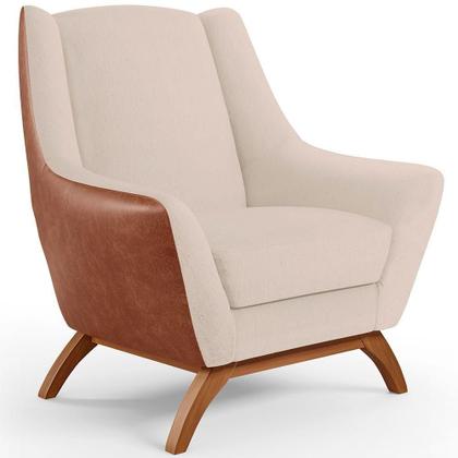 Imagem de Kit 02 Poltronas Base Em Madeira Camel B-14 Linho Bege C-107