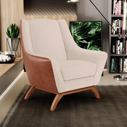 Imagem de Kit 02 Poltronas Base Em Madeira Camel B-14 Linho Bege C-107