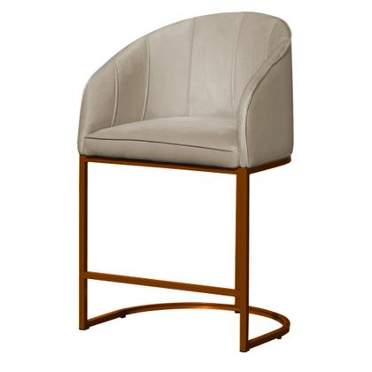 Imagem de Kit 02 Poltronas Cadeira Banqueta Mia Base Bronze Veludo Bege - Montanaris Decor