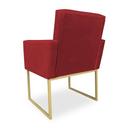 Imagem de Kit 02 Poltronas Clarice Veludo Vermelho Base Metálica Industrial Dourado - Pallazio