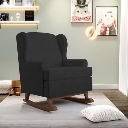 Imagem de Kit 02 Poltronas De Amamentação Com Balanço Malu Base De Madeira P02 Suede Preto - Lyam Decor