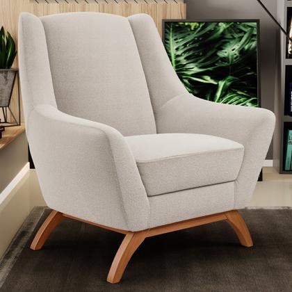 Imagem de Kit 02 Poltronas Decorativa Fixa Base de Madeira Castanho Juliet D02 Bouclê Creme C-54 - Lyam Decor