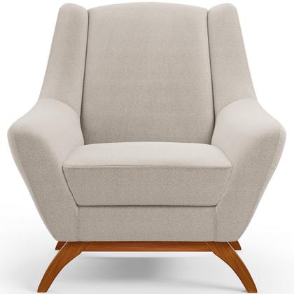 Imagem de Kit 02 Poltronas Decorativa Fixa Base de Madeira Castanho Juliet D02 Bouclê Creme C-54 - Lyam Decor