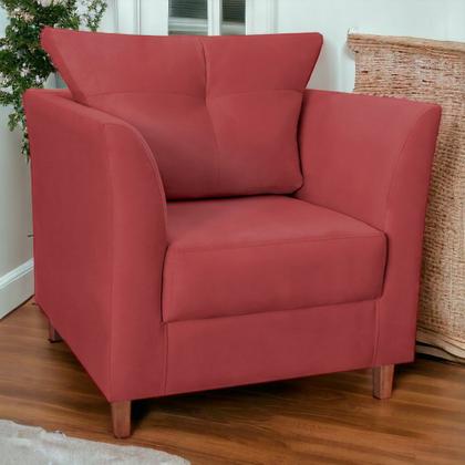 Imagem de Kit 02 Poltronas Decorativa Isis Pés de Madeira Mais Puff Opalla Suede Vermelho - DS Estofados