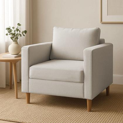 Imagem de Kit 02 Poltronas Decorativa Milena Linho Pés de Madeira - Pallazio