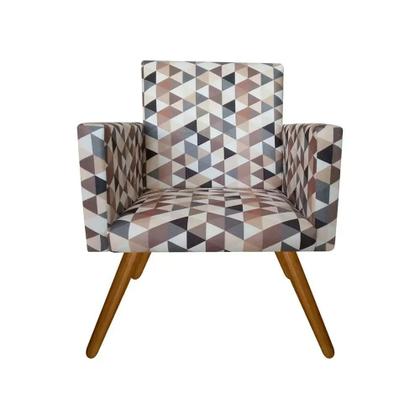 Imagem de Kit 02 Poltronas Decorativa Nina com e Puff Redondo Triângulos Bege s/r-Maitê Moda Casa