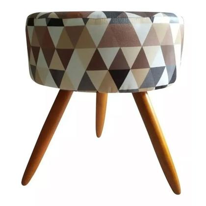 Imagem de Kit 02 Poltronas Decorativa Nina com e Puff Redondo Triângulos Bege s/r-Maitê Moda Casa